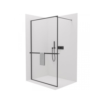 CERANO - Sprchová zástěna Walk-in Moreli L/P + polička/držák na ručníky - černá matná, transparentní sklo - 140x200 cm