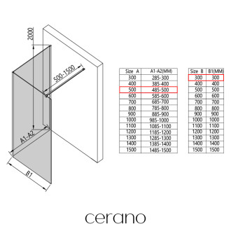 CERANO - Sprchová zástěna Walk-in Onyx Corner Cube L/P - 8 mm - hranatá vzpěra - černá matná, grafitové sklo - 50x30x200 cm