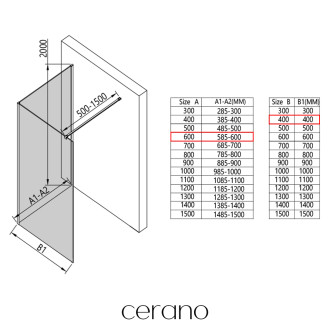 CERANO - Sprchová zástěna Walk-in Onyx Corner Cube L/P - 8 mm - hranatá vzpěra - černá matná, grafitové sklo - 60x40x200 cm
