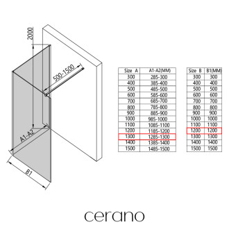 CERANO - Sprchová zástěna Walk-in Onyx Corner Cube L/P - 8 mm - hranatá vzpěra - černá matná, industriální sklo - 130x120x200 cm