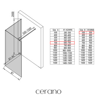 CERANO - Sprchová zástěna Walk-in Onyx Corner Cube L/P - 8 mm - hranatá vzpěra - černá matná, mléčné sklo - 70x30x200 cm
