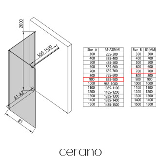 CERANO - Sprchová zástěna Walk-in Onyx Corner Cube L/P - 8 mm - hranatá vzpěra - černá matná, mléčné sklo - 90x70x200 cm