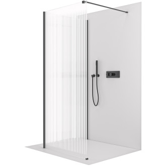 CERANO - Sprchová zástěna Walk-in Onyx Corner Cube L/P - 8 mm - hranatá vzpěra - černá matná, rýhované sklo - 100x70x200 cm