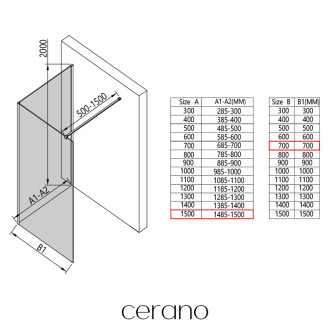 CERANO - Sprchová zástěna Walk-in Onyx Corner Cube L/P - 8 mm - hranatá vzpěra - černá matná, rýhované sklo - 150x70x200 cm