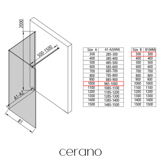 CERANO - Sprchová zástěna Walk-in Onyx Corner Cube L/P - 8 mm - hranatá vzpěra - černá matná, transparentní sklo - 100x30x200 cm