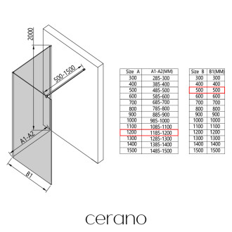 CERANO - Sprchová zástěna Walk-in Onyx Corner Cube L/P - 8 mm - hranatá vzpěra - černá matná, transparentní sklo - 120x50x200 cm