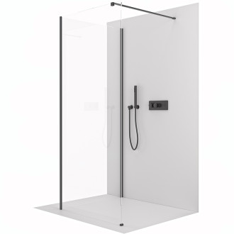 CERANO - Sprchová zástěna Walk-in Onyx Corner Cube L/P - 8 mm - hranatá vzpěra - černá matná, transparentní sklo - 140x120x200 cm