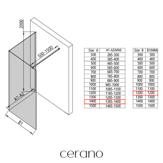 CERANO - Sprchová zástěna Walk-in Onyx Corner Cube L/P - 8 mm - hranatá vzpěra - černá matná, transparentní sklo - 140x120x200 cm