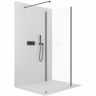 CERANO - Sprchová zástěna Walk-in Onyx Corner Cube L/P - 8 mm - hranatá vzpěra - černá matná, transparentní sklo - 140x90x200 cm