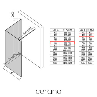 CERANO - Sprchová zástěna Walk-in Onyx Corner Cube L/P - 8 mm - hranatá vzpěra - černá matná, transparentní sklo - 70x40x200 cm