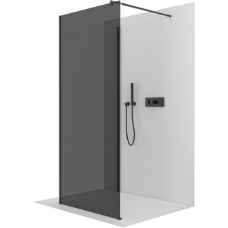 CERANO - Sprchová zástěna Walk-in Onyx Corner Round L/P - 8 mm - kulatá vzpěra - černá matná, grafitové sklo - 110x100x200 cm