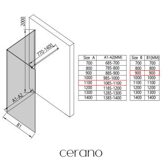 CERANO - Sprchová zástěna Walk-in Onyx Corner Round L/P - 8 mm - kulatá vzpěra - černá matná, industriální sklo - 110x90x200 cm