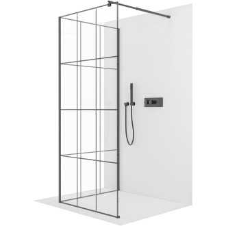 CERANO - Sprchová zástěna Walk-in Onyx Corner Round L/P - 8 mm - kulatá vzpěra - černá matná, industriální sklo - 120x100x200 cm