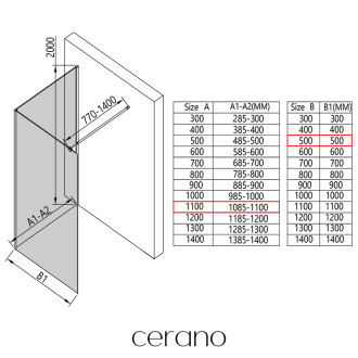 CERANO - Sprchová zástěna Walk-in Onyx Corner Round L/P - 8 mm - kulatá vzpěra - černá matná, mléčné sklo - 110x50x200 cm
