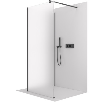 CERANO - Sprchová zástěna Walk-in Onyx Corner Round L/P - 8 mm - kulatá vzpěra - černá matná, mléčné sklo - 110x80x200 cm