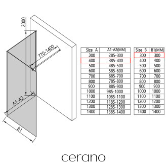 CERANO - Sprchová zástěna Walk-in Onyx Corner Round L/P - 8 mm - kulatá vzpěra - černá matná, mléčné sklo - 40x30x200 cm
