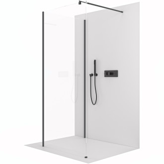 CERANO - Sprchová zástěna Walk-in Onyx Corner Round L/P - 8 mm - kulatá vzpěra - černá matná, transparentní sklo - 140x120x200 cm