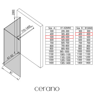 CERANO - Sprchová zástěna Walk-in Onyx Corner Round L/P - 8 mm - kulatá vzpěra - černá matná, transparentní sklo - 50x40x200 cm