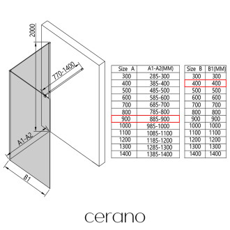 CERANO - Sprchová zástěna Walk-in Onyx Corner Round L/P - 8 mm - kulatá vzpěra - černá matná, transparentní sklo - 90x40x200 cm