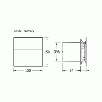 Axiální ventilátory na zeď či do stropu E100 GBTH, HYGRO, s časovačem, sklo černé