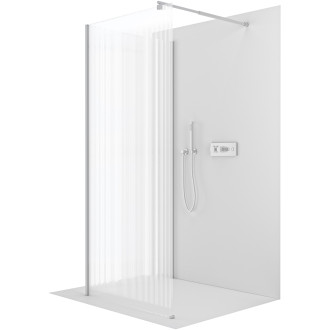 CERANO - Sprchová zástěna Walk-in Onyx Corner Round L/P - 8 mm - kulatá vzpěra - chrom, rýhované sklo - 140x60x200 cm