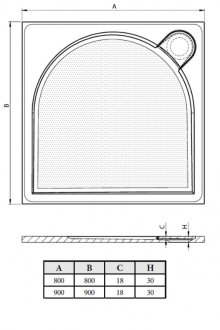 LARA - vanička litý mramor, čtverec 900x900x30 mm, bez nožiček, VANKCCTVER90