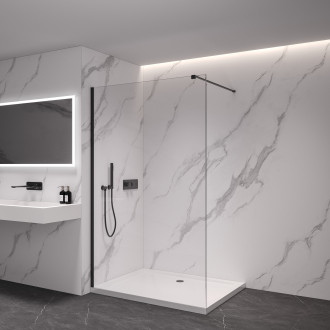 CERANO - Sprchová zástěna Walk-in Onyx Cube L/P - 10 mm - hranatá vzpěra - černá matná, transparentní sklo - 130x200 cm