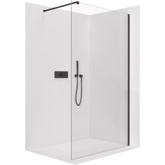 CERANO - Sprchová zástěna Walk-in Onyx Cube L/P - 10 mm - hranatá vzpěra - černá matná, transparentní sklo - 140x200 cm