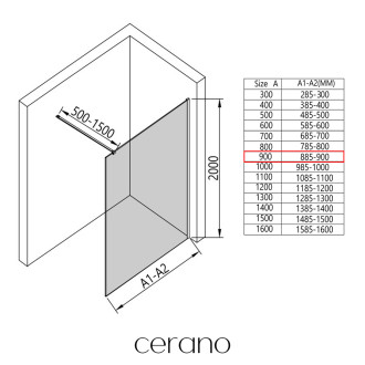 CERANO - Sprchová zástěna Walk-in Onyx Cube L/P - 8 mm - hranatá vzpěra - bílá matná, mléčné sklo - 90x200 cm