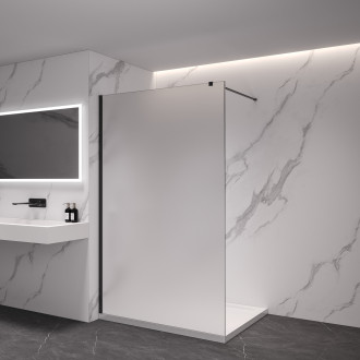 CERANO - Sprchová zástěna Walk-in Onyx Cube L/P - 8 mm - hranatá vzpěra - černá matná, mléčné sklo - 120x200 cm