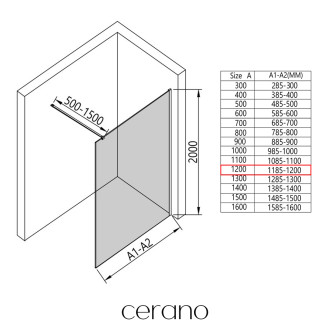 CERANO - Sprchová zástěna Walk-in Onyx Cube L/P - 8 mm - hranatá vzpěra - černá matná, rýhované sklo - 120x200 cm