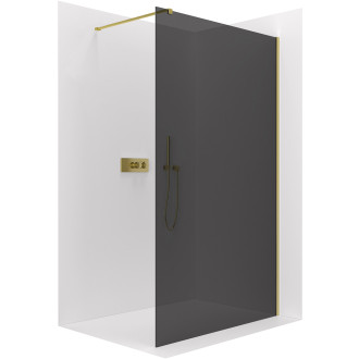 CERANO - Sprchová zástěna Walk-in Onyx Cube L/P - 8 mm - hranatá vzpěra - zlatá, grafitové sklo - 130x200 cm