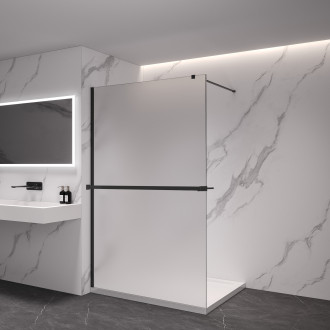 CERANO - Sprchová zástěna Walk-in Onyx Cube L/P - 8 mm - hranatá vzpěra + polička/držák na ručníky - černá matná, mléčné sklo - 30x200 cm