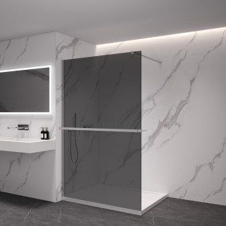 CERANO - Sprchová zástěna Walk-in Onyx Cube L/P - 8 mm - hranatá vzpěra + polička/držák na ručníky - chrom, grafitové sklo - 40x200 cm