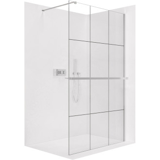 CERANO - Sprchová zástěna Walk-in Onyx Cube L/P - 8 mm + polička/držák na ručníky - hranatá vzpěra  - chrom, industriální sklo - 130x200 cm