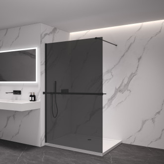 CERANO - Sprchová zástěna Walk-in Onyx Cube L/P - 8 mm + polička/držák na ručníky - hranatá vzpěra - černá matná, grafitové sklo - 100x200 cm