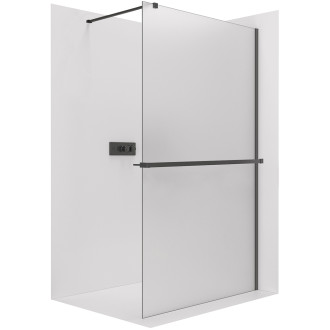 CERANO - Sprchová zástěna Walk-in Onyx Cube L/P - 8 mm + polička/držák na ručníky - hranatá vzpěra - černá matná, mléčné sklo - 130x200 cm