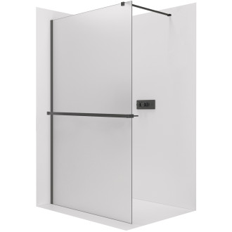 CERANO - Sprchová zástěna Walk-in Onyx Cube L/P - 8 mm + polička/držák na ručníky - hranatá vzpěra - černá matná, mléčné sklo - 70x200 cm