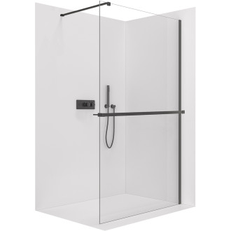 CERANO - Sprchová zástěna Walk-in Onyx Cube L/P - 8 mm + polička/držák na ručníky - hranatá vzpěra - černá matná, transparentní sklo - 130x200 cm