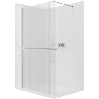 CERANO - Sprchová zástěna Walk-in Onyx Cube L/P - 8 mm + polička/držák na ručníky - hranatá vzpěra - chrom, rýhované sklo - 90x200 cm