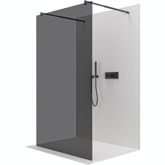CERANO - Sprchová zástěna Walk-in Onyx Duo L/P - 10 mm - kulatá vzpěra - černá matná, grafitové sklo - 90x200 cm