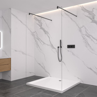 CERANO - Sprchová zástěna Walk-in Onyx Duo L/P - 10 mm - kulatá vzpěra - černá matná, transparentní sklo - 150x200 cm
