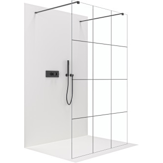CERANO - Sprchová zástěna Walk-in Onyx Duo L/P - 8 mm - hranatá vzpěra  -  černá matná, industriální sklo - 90x200 cm