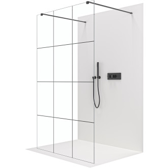 CERANO - Sprchová zástěna Walk-in Onyx Duo L/P - 8 mm - hranatá vzpěra  - černá matná, industriální sklo - 160x200 cm