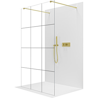 CERANO - Sprchová zástěna Walk-in Onyx Duo L/P - 8 mm - hranatá vzpěra  - zlatá kartáčovaná, industriální sklo - 130x200 cm