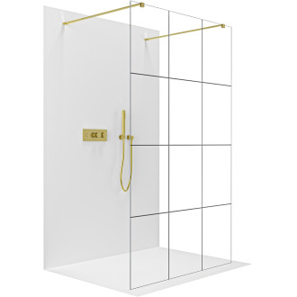 CERANO - Sprchová zástěna Walk-in Onyx Duo L/P - 8 mm - hranatá vzpěra  - zlatá, industriální sklo - 150x200 cm