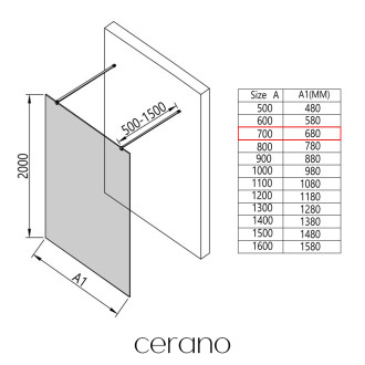 CERANO - Sprchová zástěna Walk-in Onyx Duo L/P - 8 mm - hranatá vzpěra - bílá matná, grafitové sklo - 70x200 cm