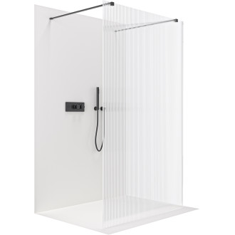 CERANO - Sprchová zástěna Walk-in Onyx Duo L/P - 8 mm - hranatá vzpěra - černá matná, rýhované sklo - 100x200 cm
