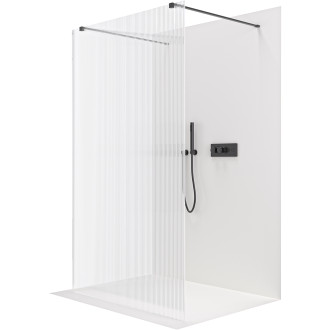 CERANO - Sprchová zástěna Walk-in Onyx Duo L/P - 8 mm - hranatá vzpěra - černá matná, rýhované sklo - 110x200 cm