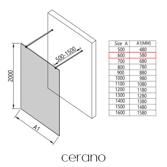 CERANO - Sprchová zástěna Walk-in Onyx Duo L/P - 8 mm - hranatá vzpěra - chrom, grafitové sklo- 60x200 cm